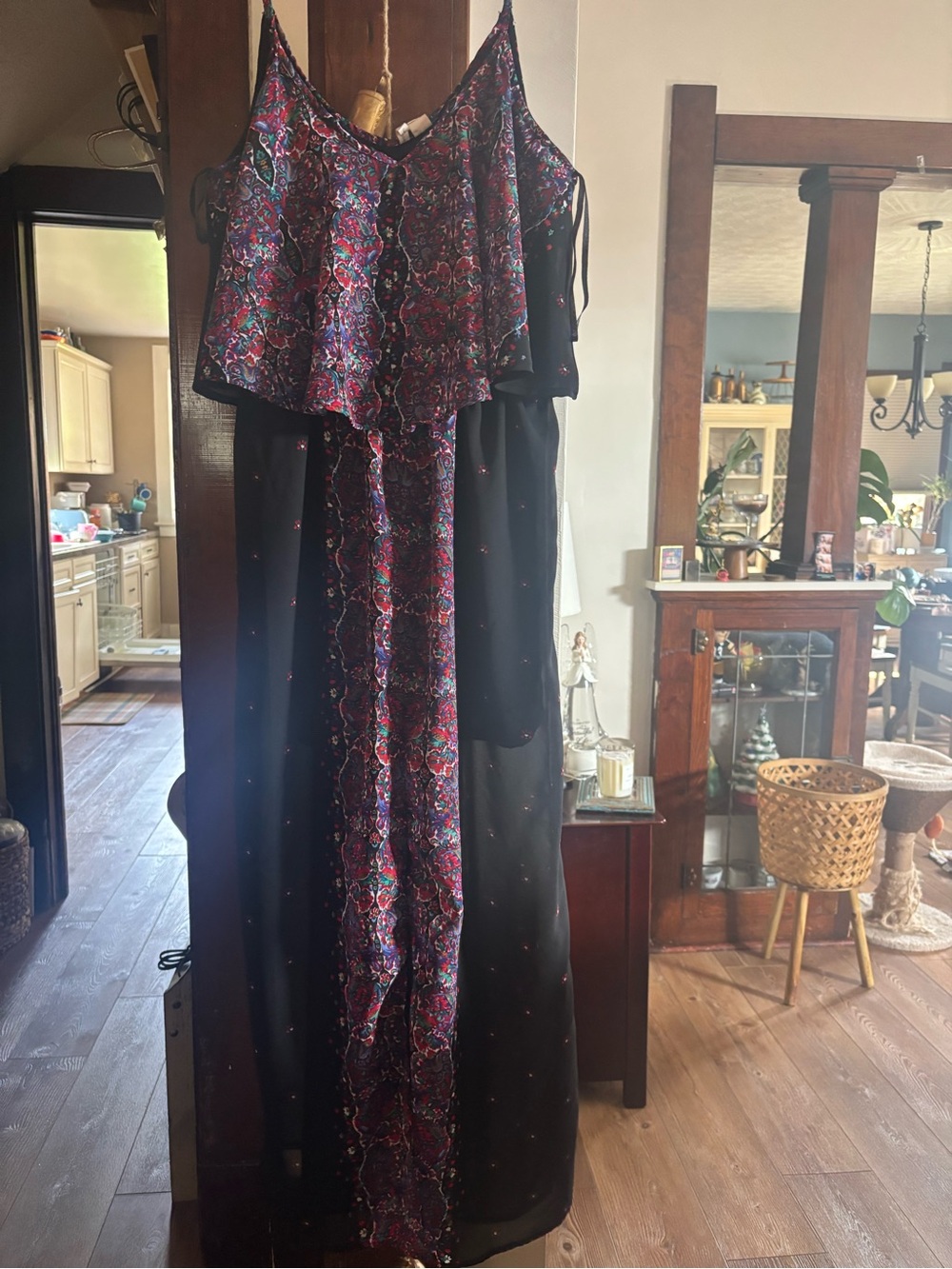 Japna Black Maxi Dress with Pink & Purple Paisley Panel
